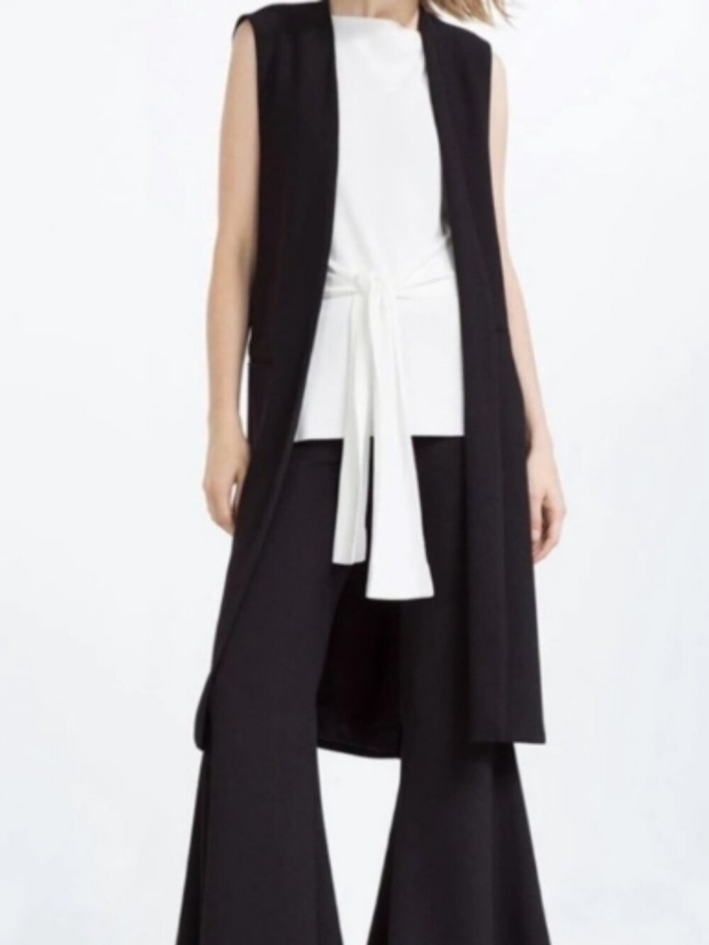 Zara Black Longline Waistcoat Sleeveless Work Vest Size Small